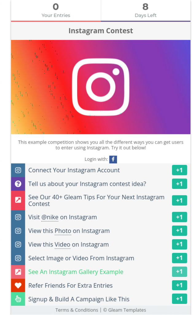 Screenshot of Gleam Instagram Features